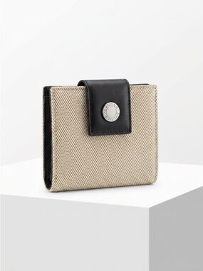 BVLGARI Beige Canvas Compact Wallet with Black Leather Snap